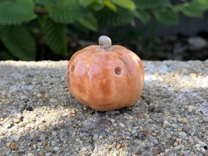 Pumpkin kami spirit raku sculpture for Halloween, Samhain | jack o'lantern decoration altar, Shinto shrine, fall, autumn, goblincore