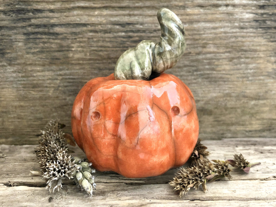 Pumpkin spirit autumn raku sculpture | Halloween, Samhain | jack o'lantern decoration, paganism, shamanism, fall, goblincore, weird, witchco
