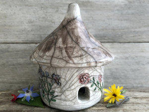 Garden cottage, raku spirit and fairie house ceramic sculpture
