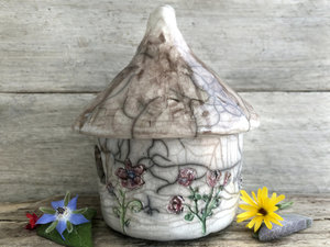Garden cottage, raku spirit and fairie house ceramic sculpture