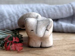 Gentle kitsune fox kami nature spirit raku statue | Shinto shamanism sculpture