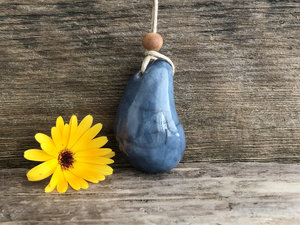 Calming worry pendant w/ sandalwood (blue) in raku ceramic | adjustable eco flax cord | stress talisman, fidget, sensory jewellery