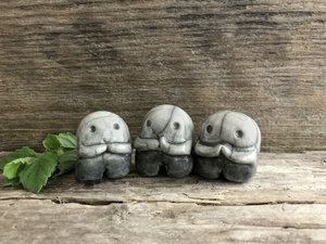 Three kodama forest spirits on driftwood | Shinto kamidana raku sculpture, Shamanism, pagan | rewilding, protection, guardian, kawaii