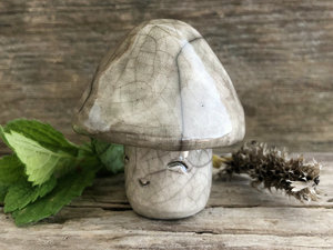 Happy mushroom kami nature spirit | autumn fall goblincore gnomecore raku sculpture decoration | pagan altar, nature table, Shinto shrine