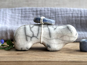 Moon bear guardian spirit raku statue | Shinto kamidana shrine sculpture, shamanism