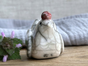 Quietly expectant chicken friend raku sculpture | Shinto guardian, shamanism totem statue