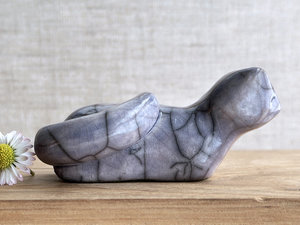 Quiet winter kitsune fox kami nature spirit raku statue | Shinto shamanism sculpture