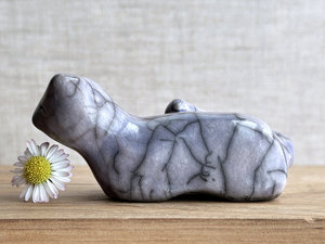 Quiet winter kitsune fox kami nature spirit raku statue | Shinto shamanism sculpture