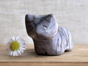 Quiet winter kitsune fox kami nature spirit raku statue | Shinto shamanism sculpture