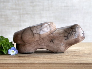 Happy winter kitsune fox kami nature spirit raku statue | Shinto shamanism sculpture