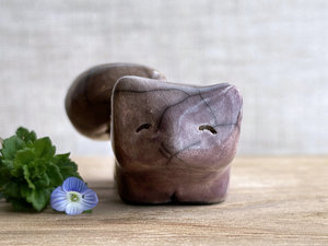 Happy winter kitsune fox kami nature spirit raku statue | Shinto shamanism sculpture