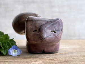 Happy winter kitsune fox kami nature spirit raku statue | Shinto shamanism sculpture