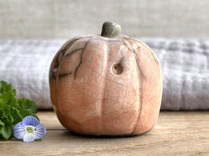 Uncertain pumpkin guardian spirit sculpture for Halloween, Samhain, autumn, fall