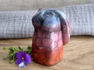 Gentle dawn rabbit kami spirit guardian sculpture | Shinto shamanism raku bunny figure