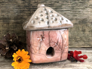 Autumn cottage, raku spirit house, kurinuki ceramic | Shinto, pagan, shamanism | magical, fairycore, cottagecore, rustic aesthetic, incense