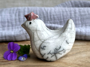 Kind and gentle chicken friend raku sculpture | Shinto guardian, shamanism totem statue