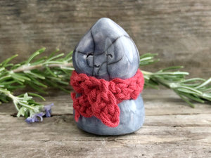 Winter kami spirit, nature elemental raku sculpture | pagan altar, nature table, Shinto kamidana shrine, wintercore, fairycore, solstice, christmas decoration
