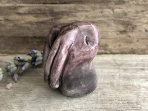 Little rabbit spirit kami, nature guardian raku statue | Shinto kamidana shrine sculpture, shamanism, pagan | protection, usagi, bunny