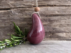 Calming worry pendant w/ sandalwood (red-plum) in raku ceramic | adjustable eco flax cord | stress talisman, fidget, sensory jewellery
