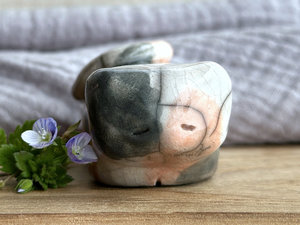 Sleepy calico cat kami sculpture | nature spirit guardian figure, Shinto, shamanism