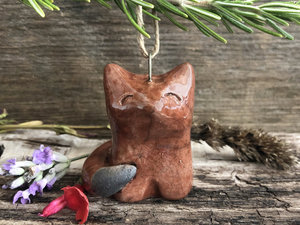 Kitsune fox spirit raku tree ornament decoration | Christmas, Winter Solstice, spiritual holiday gift | Shinto guardian, Inari, forestcore