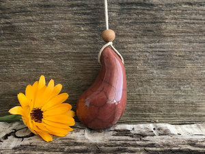 Calm worry pendant (red-orange) w/ sandalwood | stress talisman, sensory jewellery
