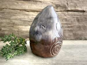 Winter gnome earth elemental spirit raku sculpture | Shinto Shamanism pagan statue for altar, shrine | rewilding, guardian, protection