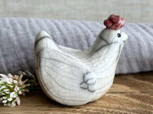 Gently concerned chicken friend raku sculpture | Shinto guardian, shamanism statue