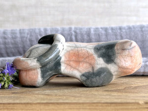 Sleepy calico cat kami sculpture | nature spirit guardian figure, Shinto, shamanism
