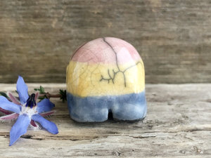 Pansexual pride nature spirit sculpture | kawaii cute LGBTQ+ statue, pridefren, guardian, happy lil friend, queer