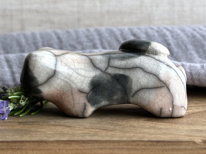 Sleepy, gentle calico cat kami sculpture | nature spirit guardian figure, Shinto, shamanism