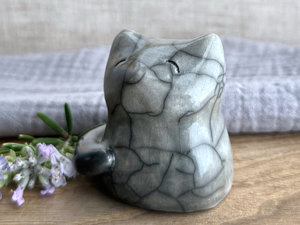 Winter contentment kitsune fox raku sculpture | Shinto Inari, shamanism totem
