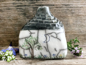 Seaside cottage sculpture, raku spirit house | Shinto shrine, paganism, shamanism | magical, fairycore, cottagecore, folk art