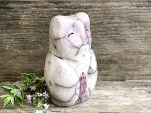 Gentle owl kami spirit, nature guardian raku sculpture | Shinto, shamanism totem