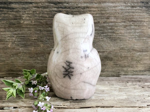 Gentle owl kami spirit, nature guardian raku sculpture | Shinto, shamanism totem