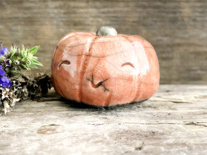 Pumpkin guardian nature spirit statue for Halloween, Samhain, autumn, fall