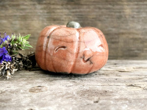 Pumpkin guardian nature spirit statue for Halloween, Samhain, autumn, fall