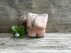 Happy kitsune fox kami nature spirit raku statue | Shinto shamanism sculpture