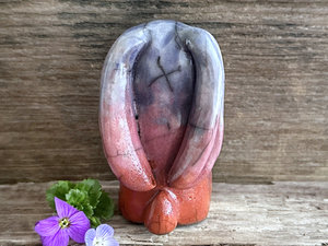 Dawn rabbit kami spirit guardian sculpture | Shinto shamanism raku bunny figure