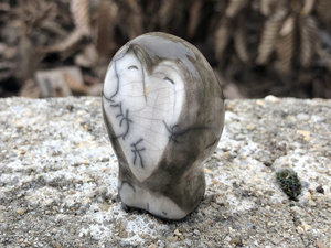 Owl heart guardian nature spirit kami | Shinto kamidana shrine raku sculpture, shamanism, pagan | animal guide, totem, protector, rewilding