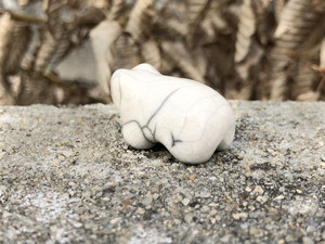 Little white bear guardian nature spirit raku statue | Shinto kamidana shrine, shamanism, pagan | animal guide sculpture, protector, polar