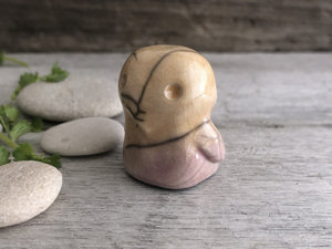 Baby bird kami nature guardian spirit raku sculpture | Shinto kamidana shrine statue, pagan, shamanism | animal totem, chick, spring