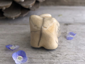 Calm, contented ginger cat kami raku sculpture | Shinto kamidana shrine statue, shamanism, pagan | protector, guardian spirit, totem