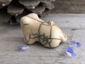 Calm, contented ginger cat kami raku sculpture | Shinto kamidana shrine statue, shamanism, pagan | protector, guardian spirit, totem