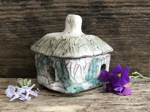 RESERVED: Cute raku spirit house, kurinuki ceramic cottage | Shinto shrine, pagan altar, shamanism | witch, incense, magical, fairy