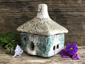 Raku spirit house, kurinuki ceramic cottage | Shinto shrine, pagan, shamanism | incense, magical, fairycore, goblincore, wabi-sabi gift