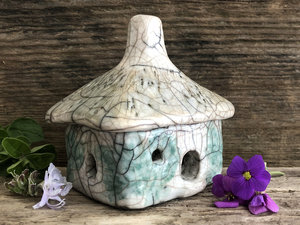 Raku spirit house, kurinuki ceramic cottage | Shinto shrine, pagan, shamanism | incense, magical, fairycore, goblincore, wabi-sabi gift