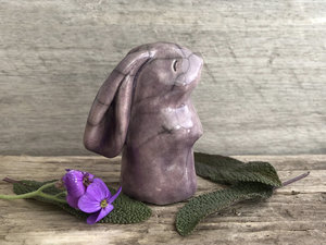 Spirit hare kami, nature elemental guardian raku statue | Shinto kamidana shrine sculpture, pagan guardian, protection, usagi, rabbit, bunny