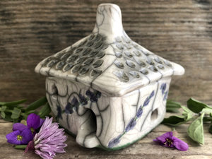 Lavender cottage, raku spirit house, kurinuki ceramic | Shinto shrine, pagan altar, shamanism | witch, incense, magical, fairy