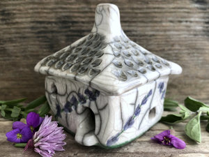 Lavender cottage, raku ceramic spirit house | fairie cottage shrine